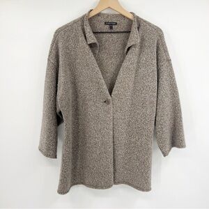 Eileen Fisher Boiled Wool Tan Cardigan Sweater L Boxy Neutral Layer Minimalist